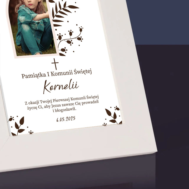 Zdjęcie i Podpis: Pierwsza Komunia Święta Listki - Ramka Na Zdjęcie