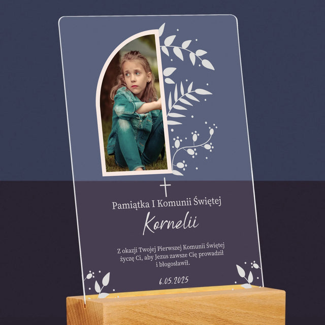 Zdjęcie i Podpis: Pierwsza Komunia Święta Listki - Wydruk Na Szkle Akrylowym