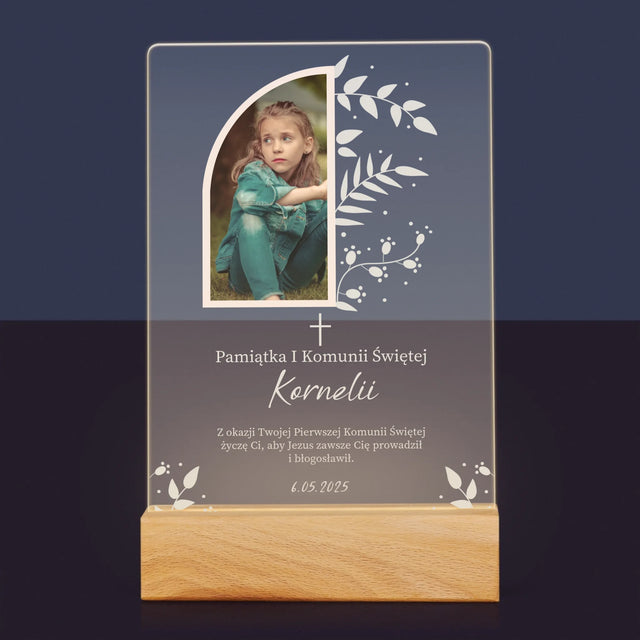 Zdjęcie i Podpis: Pierwsza Komunia Święta Listki - Wydruk Na Szkle Akrylowym
