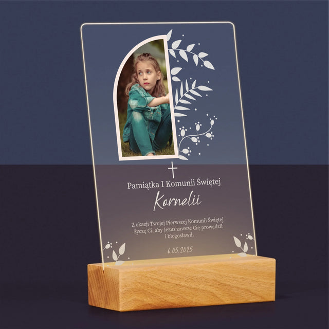 Zdjęcie i Podpis: Pierwsza Komunia Święta Listki - Wydruk Na Szkle Akrylowym
