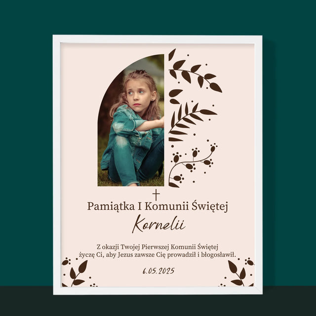 Zdjęcie i Podpis: Pierwsza Komunia Święta Listki - Wydruk Obramowany