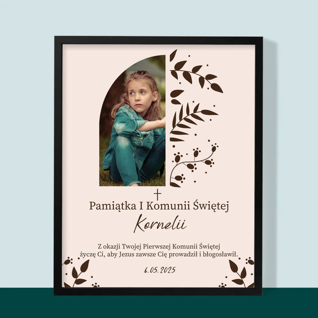 Zdjęcie i Podpis: Pierwsza Komunia Święta Listki - Wydruk Obramowany