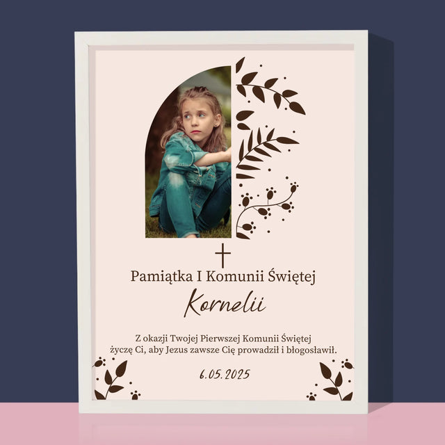 Zdjęcie i Podpis: Pierwsza Komunia Święta Listki - Wydruk Obramowany