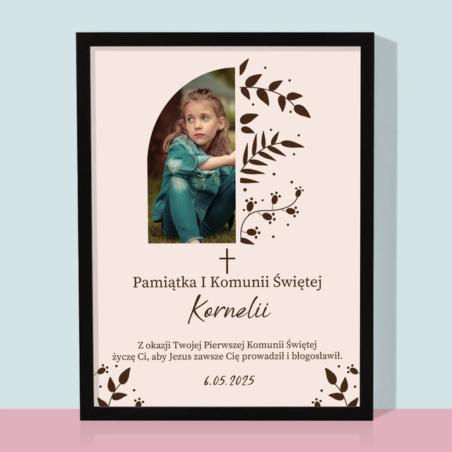 Zdjęcie i Podpis: Pierwsza Komunia Święta Listki - Wydruk Obramowany