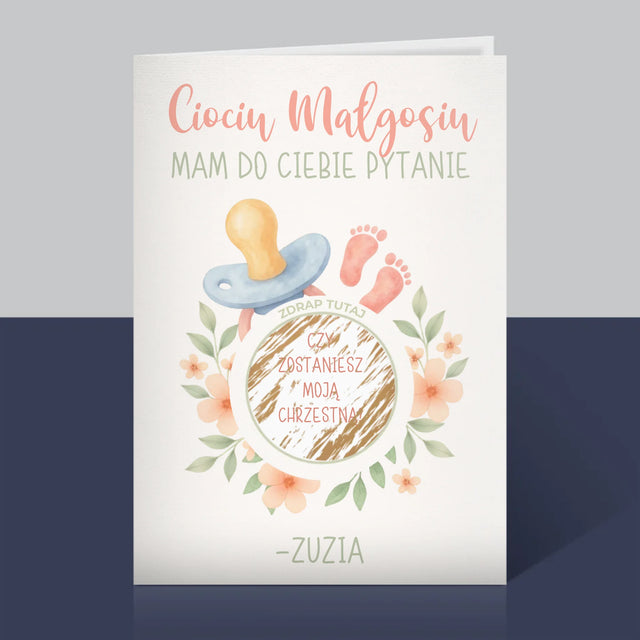 Imię i Podpis: Ciociu czy zostaniesz moją chrzestną - Kartka z Życzeniami