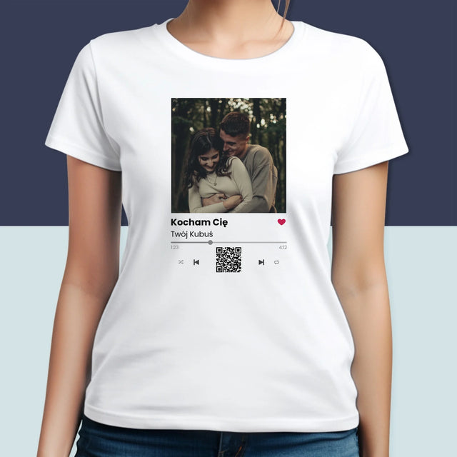 Zdjęcie i Podpis: Spotify z Kodem Qr - Koszulka Damska