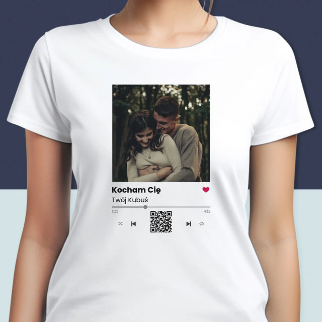 Zdjęcie i Podpis: Spotify z Kodem Qr - Koszulka Damska