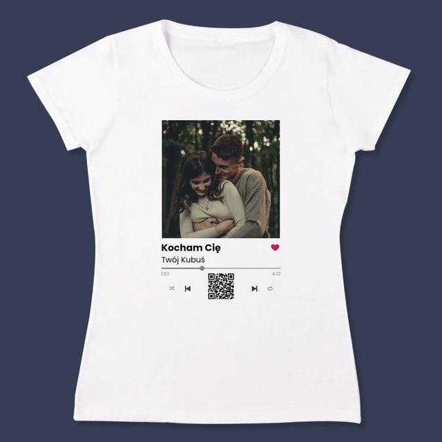 Zdjęcie i Podpis: Spotify z Kodem Qr - Koszulka Damska