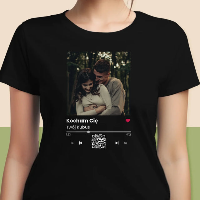 Zdjęcie i Podpis: Spotify z Kodem Qr - Koszulka Damska