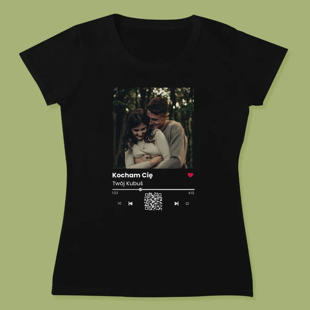 Zdjęcie i Podpis: Spotify z Kodem Qr - Koszulka Damska