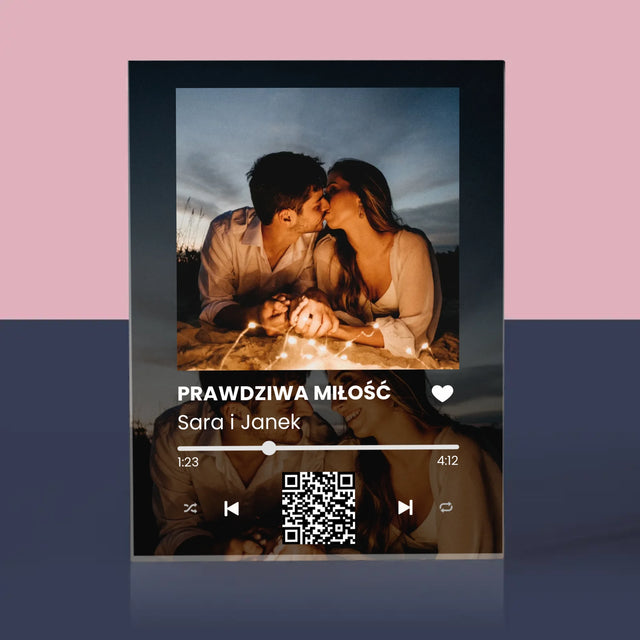 Zdjęcie i Podpis: Spotify z Twoimi Zdjęciami i Kodem Qr - Blok Akrylowy