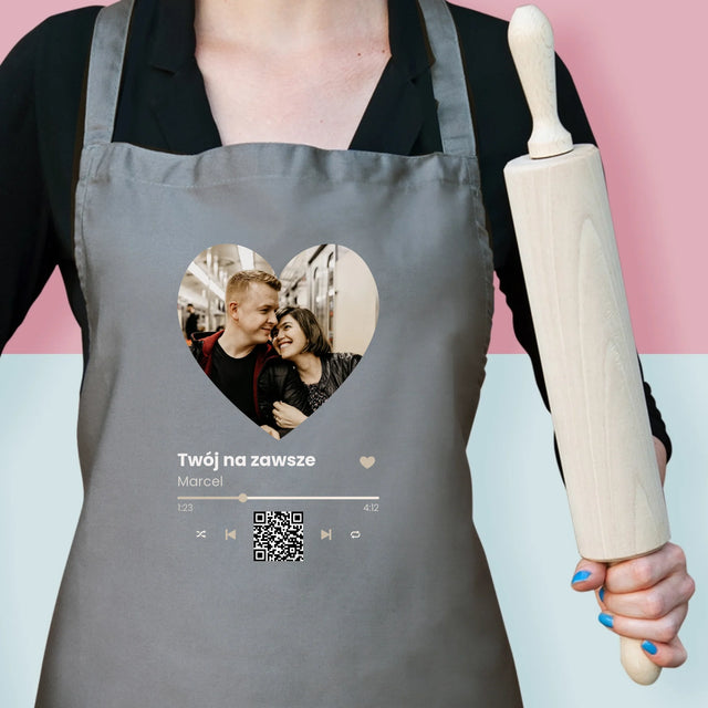 Zdjęcie i Podpis: Nasza Piosenka Serce Kod Qr - Fartuch z Nadrukiem