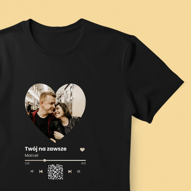 Zdjęcie i Podpis: Nasza Piosenka Serce Kod Qr - Koszulka Męska
