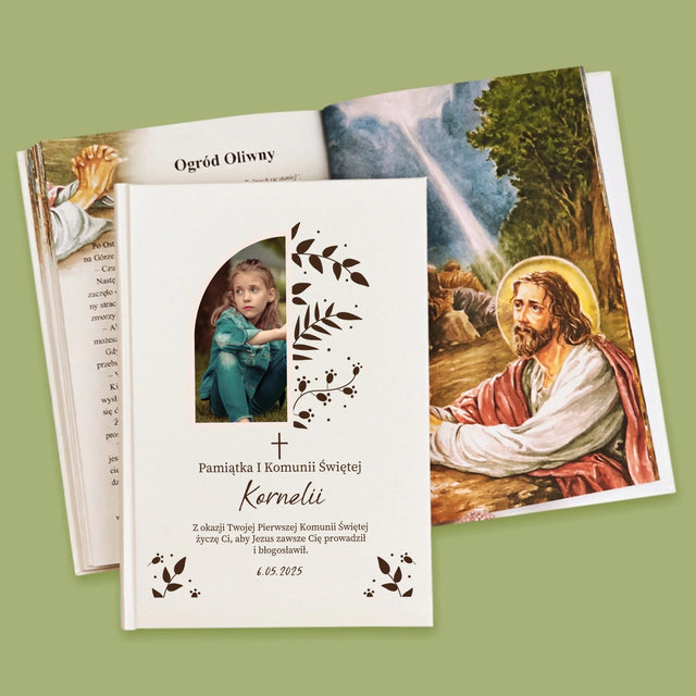 Zdjęcie i Podpis: Pierwsza Komunia Święta Listki - Biblia z Nadrukiem