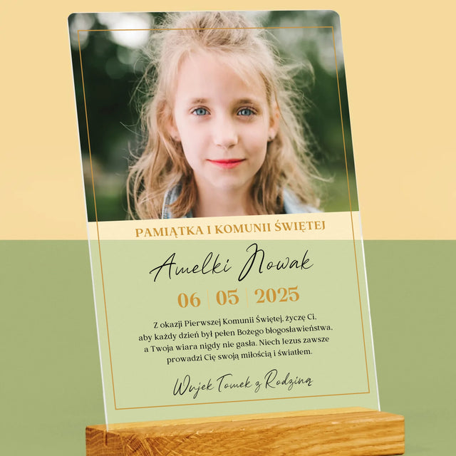 Zdjęcie i Podpis: Życzenia z Okazji Pierwszej Komunii Świętej - Wydruk Na Szkle Akrylowym