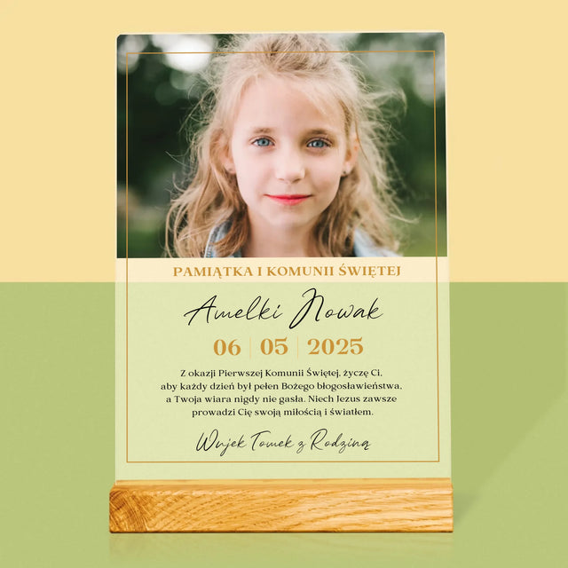 Zdjęcie i Podpis: Życzenia z Okazji Pierwszej Komunii Świętej - Wydruk Na Szkle Akrylowym
