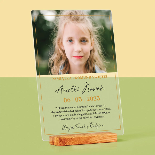 Zdjęcie i Podpis: Życzenia z Okazji Pierwszej Komunii Świętej - Wydruk Na Szkle Akrylowym