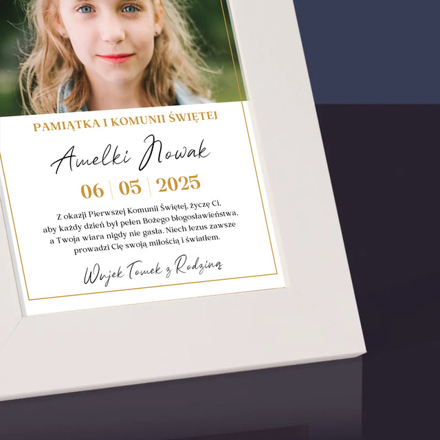Zdjęcie i Podpis: Życzenia z Okazji Pierwszej Komunii Świętej - Ramka Na Zdjęcie