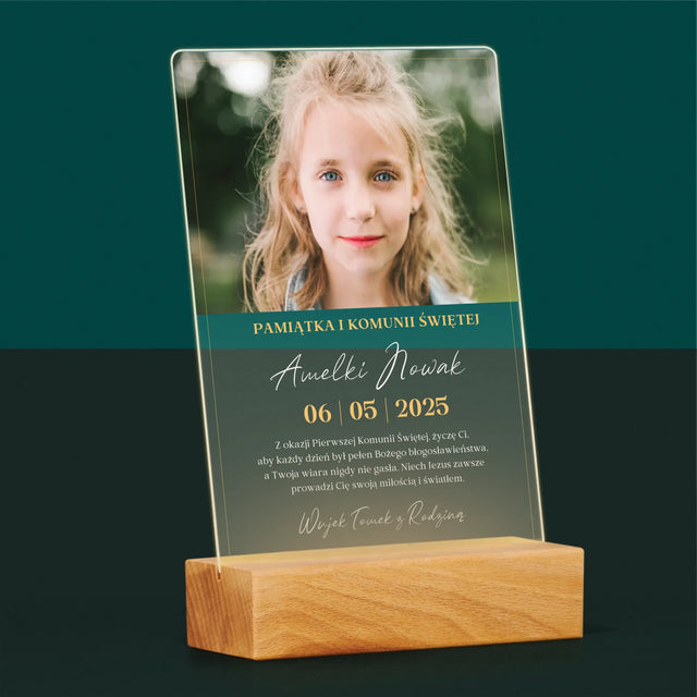 Zdjęcie i Podpis: Życzenia z Okazji Pierwszej Komunii Świętej - Wydruk Na Szkle Akrylowym