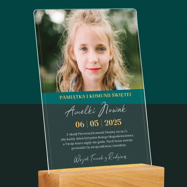 Zdjęcie i Podpis: Życzenia z Okazji Pierwszej Komunii Świętej - Wydruk Na Szkle Akrylowym