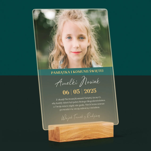 Zdjęcie i Podpis: Życzenia z Okazji Pierwszej Komunii Świętej - Wydruk Na Szkle Akrylowym
