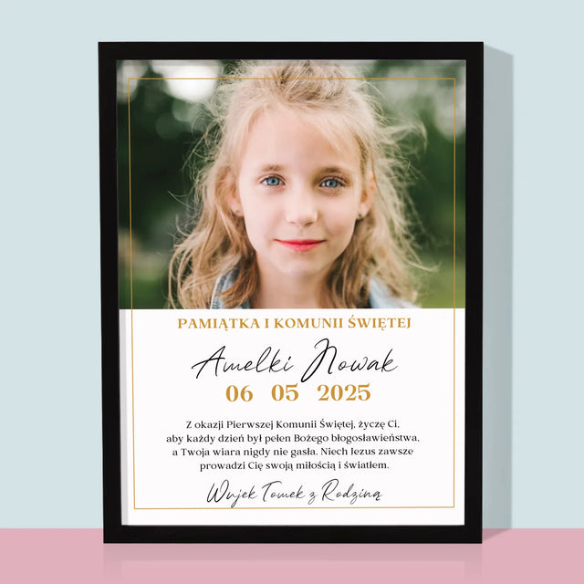 Zdjęcie i Podpis: Życzenia z Okazji Pierwszej Komunii Świętej - Wydruk Obramowany