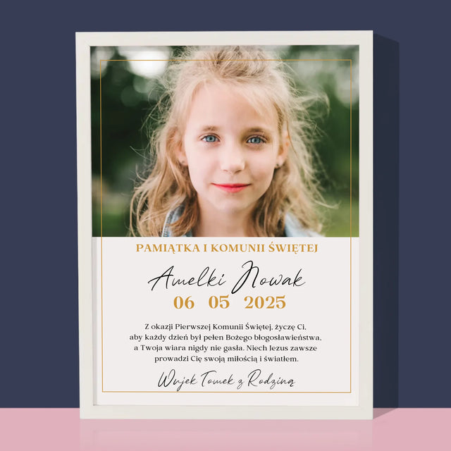 Zdjęcie i Podpis: Życzenia z Okazji Pierwszej Komunii Świętej - Wydruk Obramowany