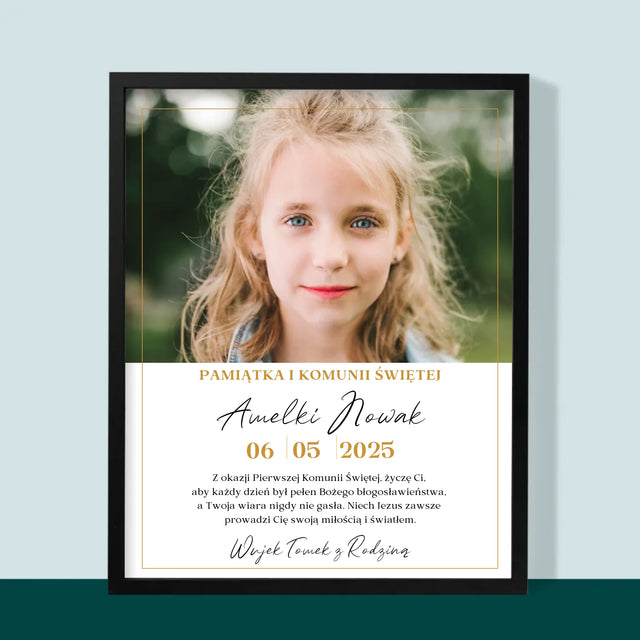 Zdjęcie i Podpis: Życzenia z Okazji Pierwszej Komunii Świętej - Wydruk Obramowany