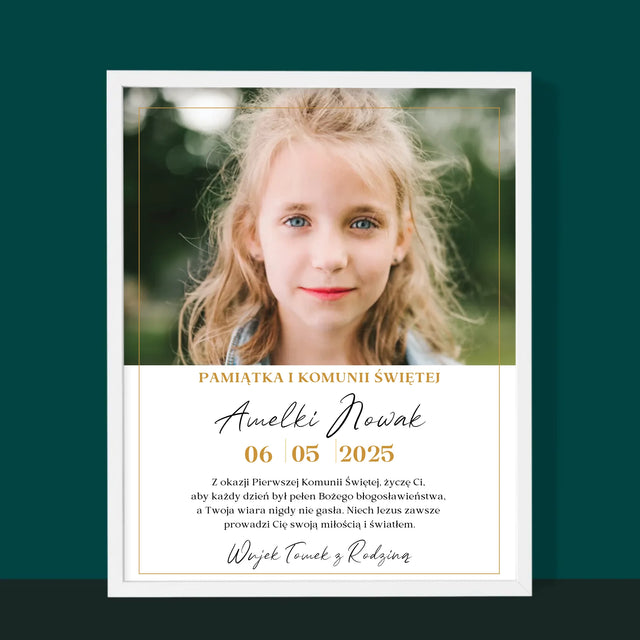 Zdjęcie i Podpis: Życzenia z Okazji Pierwszej Komunii Świętej - Wydruk Obramowany