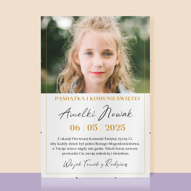 Zdjęcie i Podpis: Życzenia z Okazji Pierwszej Komunii Świętej - Personalizowany Plakat