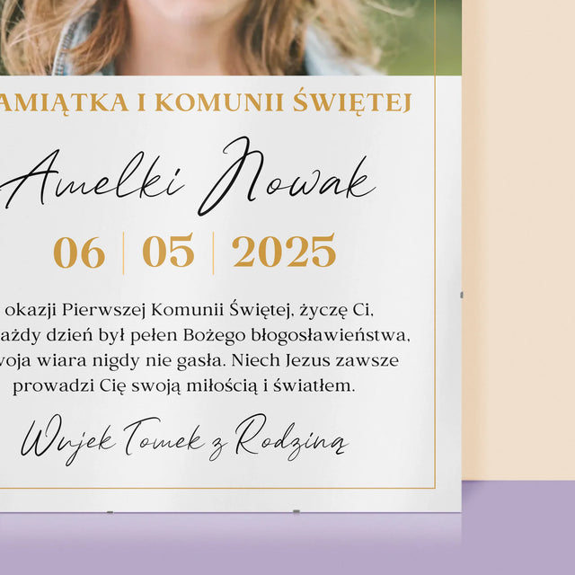 Zdjęcie i Podpis: Życzenia z Okazji Pierwszej Komunii Świętej - Personalizowany Plakat