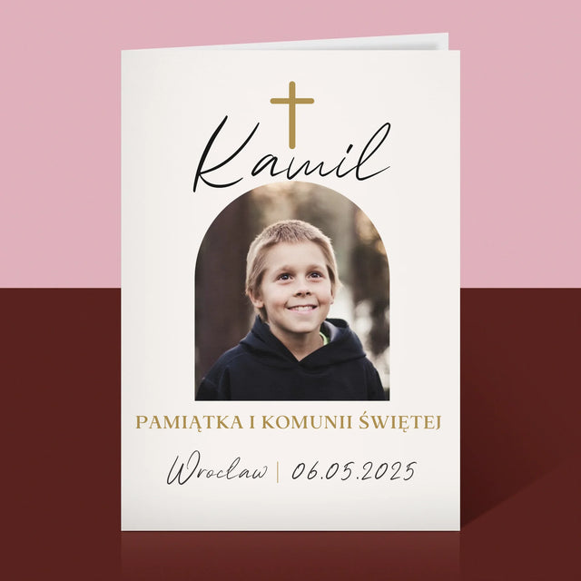 Zdjęcie i Podpis: Pamiątka Komunii Klasyczna - Kartka z Życzeniami