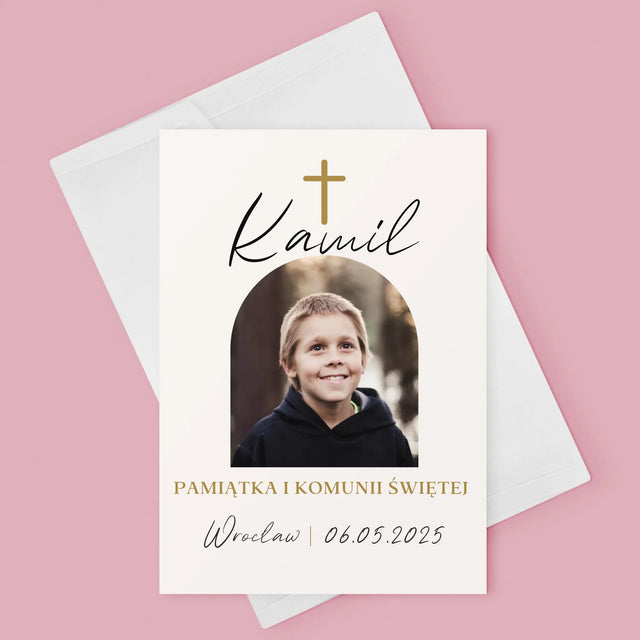 Zdjęcie i Podpis: Pamiątka Komunii Klasyczna - Kartka z Życzeniami