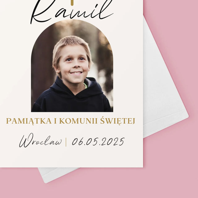Zdjęcie i Podpis: Pamiątka Komunii Klasyczna - Kartka z Życzeniami