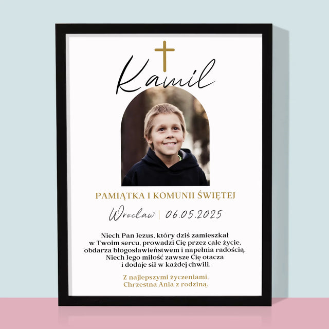 Zdjęcie i Podpis: Pamiątka Komunii Klasyczna - Wydruk Obramowany