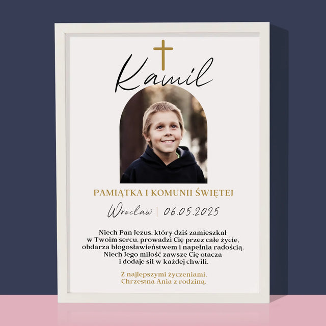 Zdjęcie i Podpis: Pamiątka Komunii Klasyczna - Wydruk Obramowany
