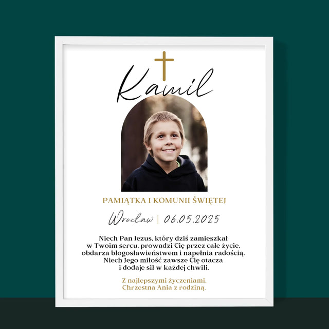 Zdjęcie i Podpis: Pamiątka Komunii Klasyczna - Wydruk Obramowany