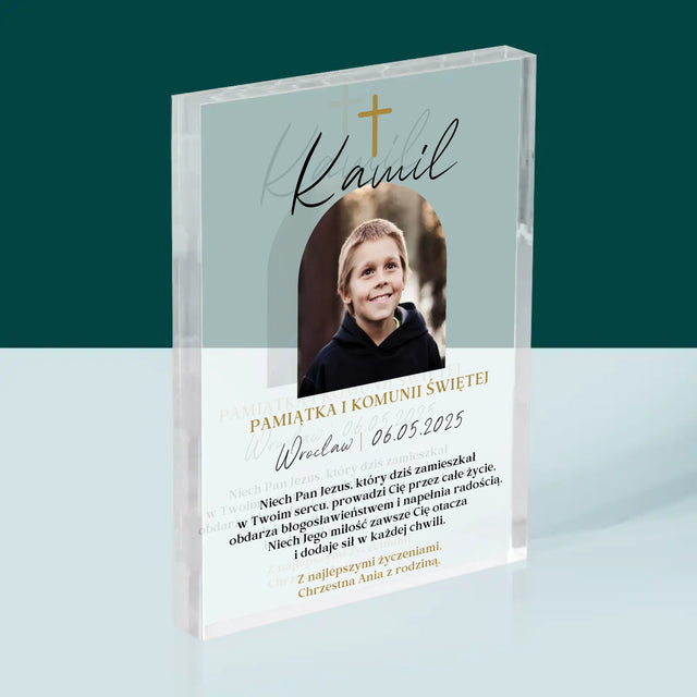 Zdjęcie i Podpis: Pamiątka Komunii Klasyczna - Blok Akrylowy z Nadrukiem