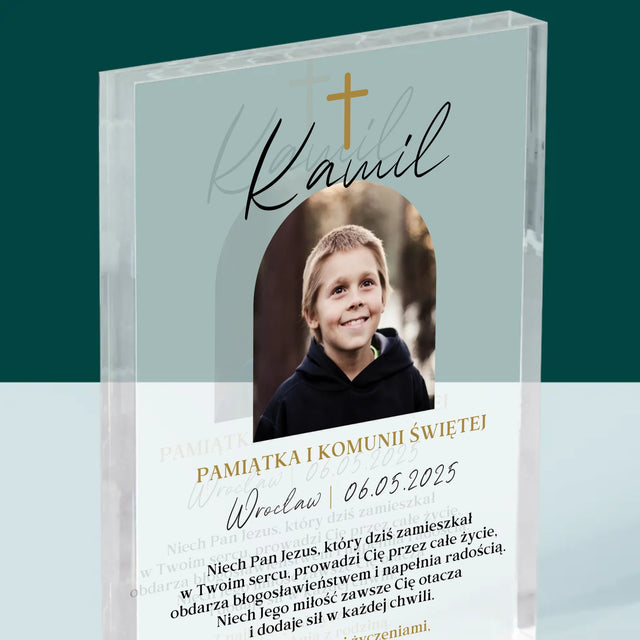 Zdjęcie i Podpis: Pamiątka Komunii Klasyczna - Blok Akrylowy z Nadrukiem