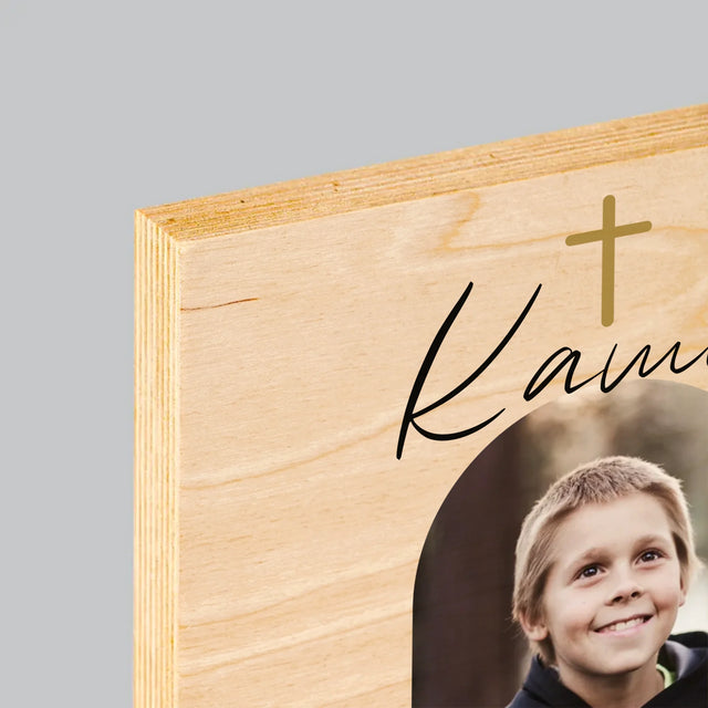 Zdjęcie i Podpis: Pamiątka Komunii Klasyczna - Wydruk Na Drewnie