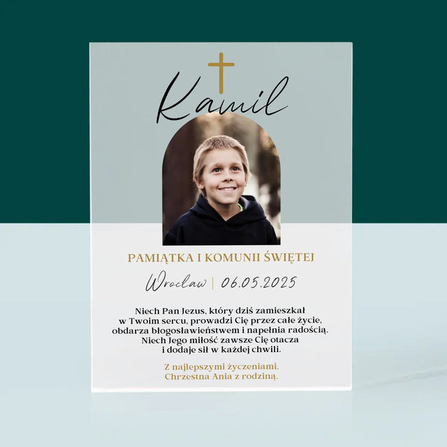 Zdjęcie i Podpis: Pamiątka Komunii Klasyczna - Blok Akrylowy z Nadrukiem