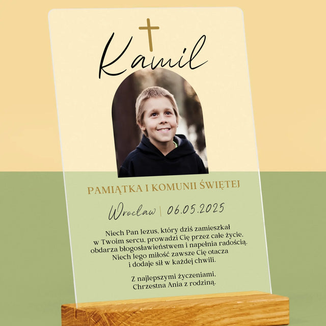 Zdjęcie i Podpis: Pamiątka Komunii Klasyczna - Wydruk Na Szkle Akrylowym