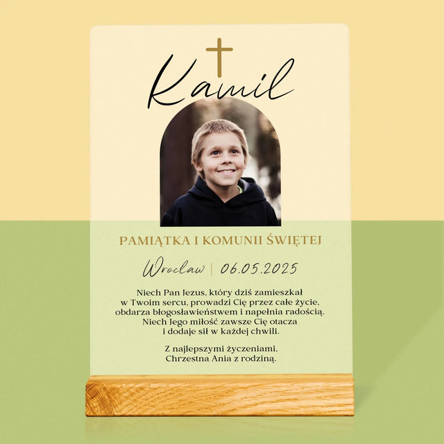 Zdjęcie i Podpis: Pamiątka Komunii Klasyczna - Wydruk Na Szkle Akrylowym