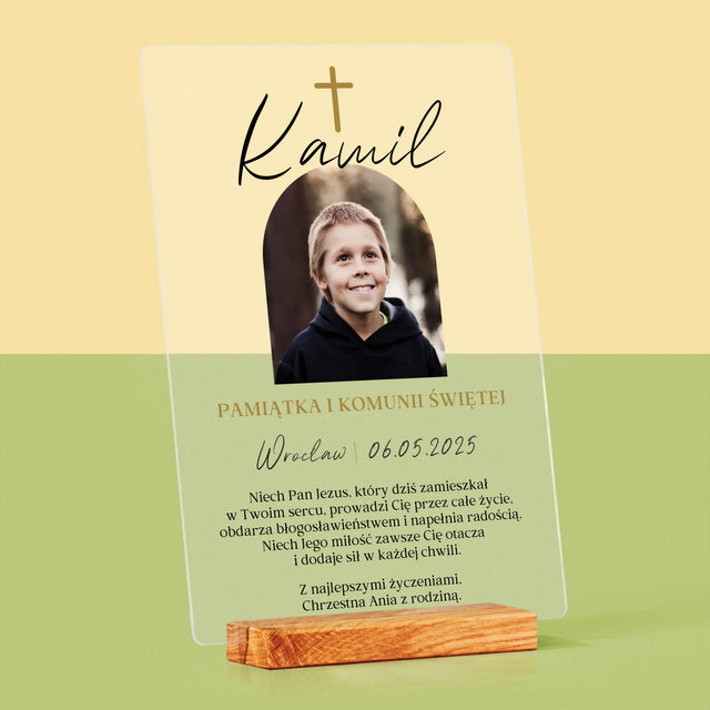 Zdjęcie i Podpis: Pamiątka Komunii Klasyczna - Wydruk Na Szkle Akrylowym
