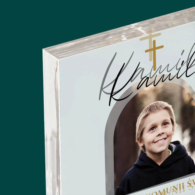 Zdjęcie i Podpis: Pamiątka Komunii Klasyczna - Blok Akrylowy z Nadrukiem