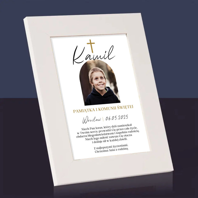 Zdjęcie i Podpis: Pamiątka Komunii Klasyczna - Ramka Na Zdjęcie