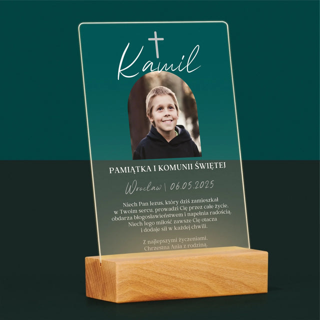 Zdjęcie i Podpis: Pamiątka Komunii Klasyczna - Wydruk Na Szkle Akrylowym