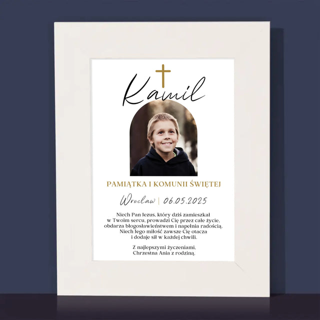 Zdjęcie i Podpis: Pamiątka Komunii Klasyczna - Ramka Na Zdjęcie