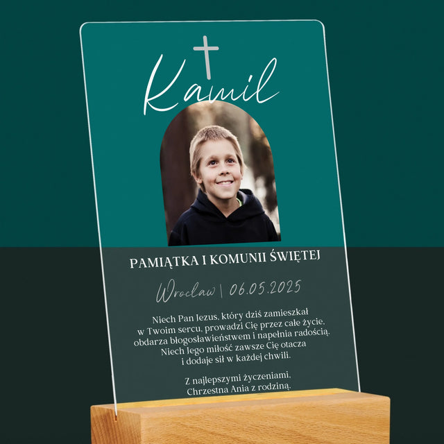 Zdjęcie i Podpis: Pamiątka Komunii Klasyczna - Wydruk Na Szkle Akrylowym