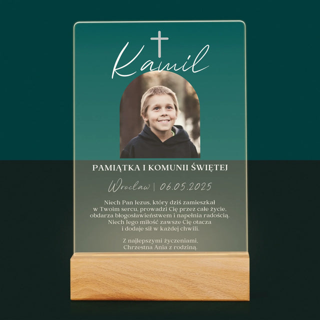Zdjęcie i Podpis: Pamiątka Komunii Klasyczna - Wydruk Na Szkle Akrylowym